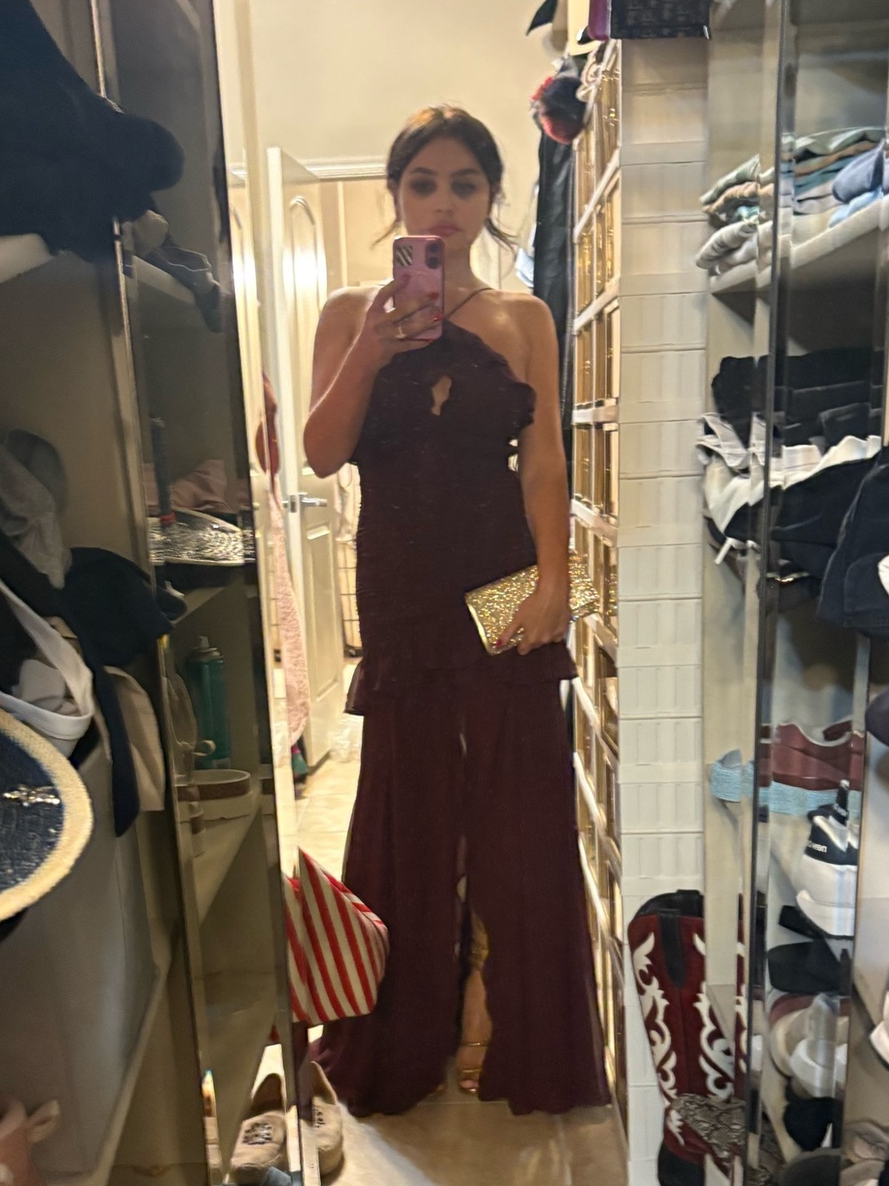 Women's Burgundy Halter dress
 with Ruffle Detail